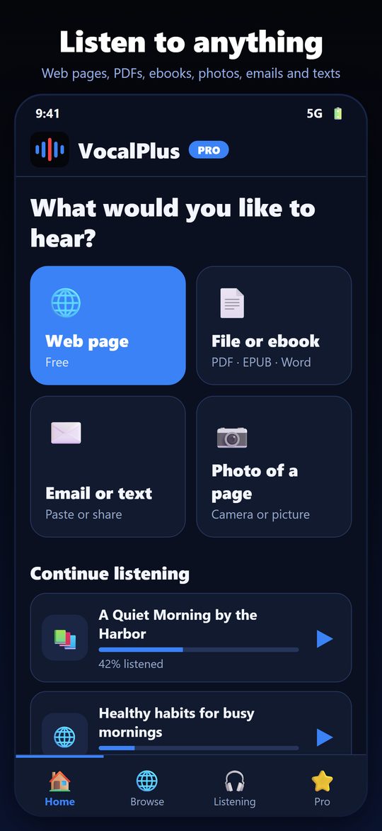 VocalPlus home screen